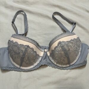 Marilyn Monroe Intimates Women's Bra,size 34C, Beige w/gray lace Trim, Padded,